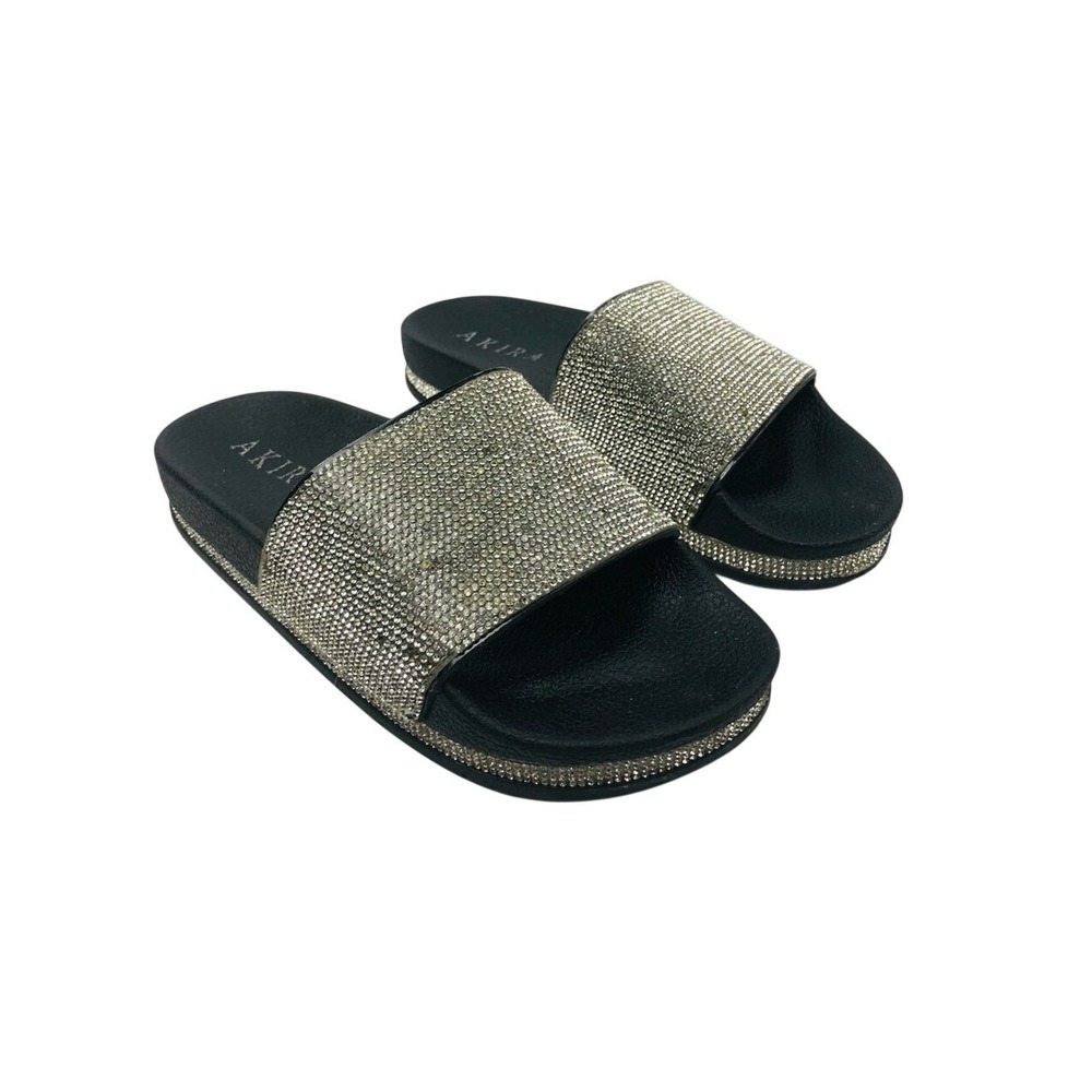 Akira women's black slides with rhinestone accent Size 6
